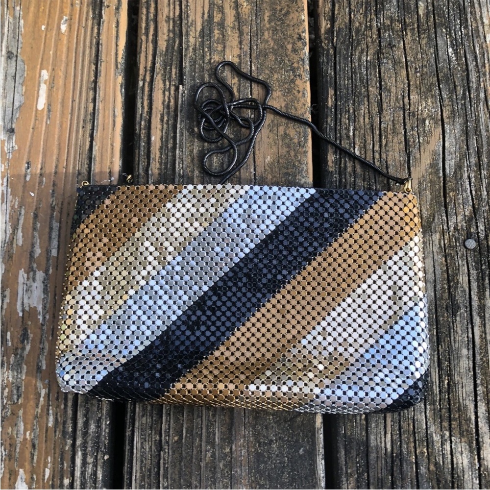 Gold Black Bronze Silver Mesh Stripe Purse Bag Cross Body Metal Vintage 70s 80s - Picture 8 of 8